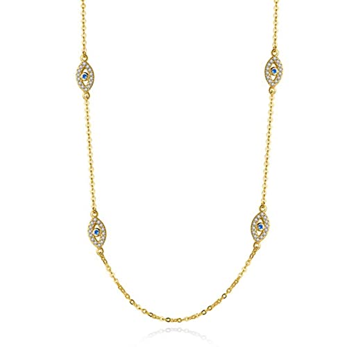 LMRJHAZ Mädchen Produkte Persönlichkeit böse Augen Anhänger Halskette 925 Sterling Silber Langkette Kristall türkische Halsketten Frauen Mädchen Glück Schmuck Geschenke von LMRJHAZ