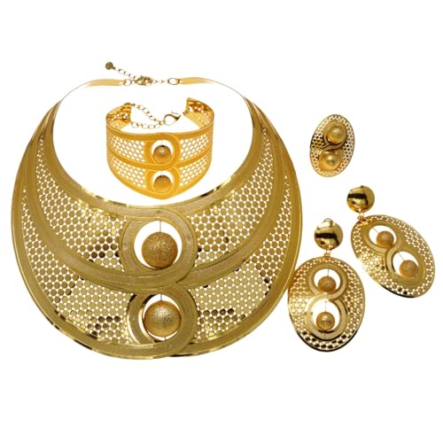 LMRJHAZ Mädchenprodukte 4 PCs funkeln 24.000 Hochzeit Schmucksets für Frauen Halskette Armband Ohrringe Ring Sets Brautschmucksets für Frauen Party Abschlussball Kostümzubehör Geschenke von LMRJHAZ