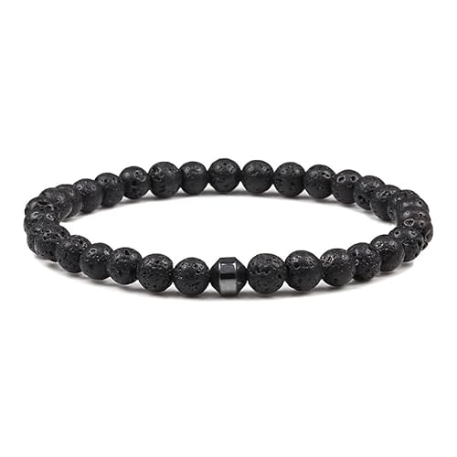 LMRJHAZ Männer natürliches Steinsteinarmband Energie Hämatitzylinder Schwarzer Lava Diffusor 6/8mm Perlen Armbänder für Frauen Yoga Strand von LMRJHAZ