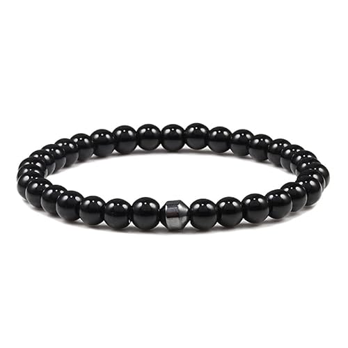 LMRJHAZ Männer natürliches Steinsteinarmband Energie Hämatitzylinder Schwarzer Lava Diffusor 6/8mm Perlen Armbänder für Frauen Yoga Strand von LMRJHAZ