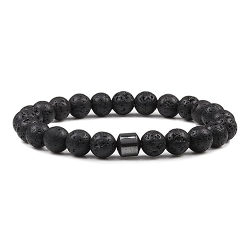 LMRJHAZ Männer natürliches Steinsteinarmband Energie Hämatitzylinder Schwarzer Lava Diffusor 6/8mm Perlen Armbänder für Frauen Yoga Strand von LMRJHAZ
