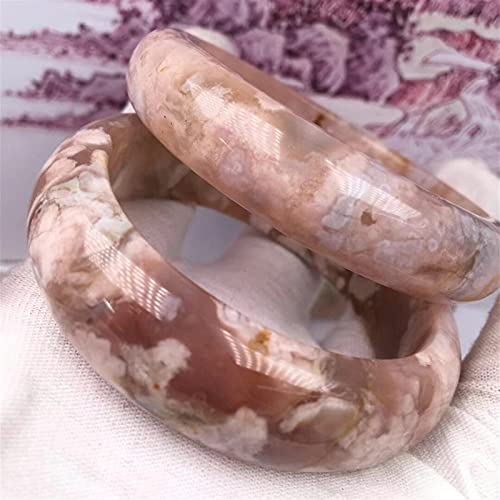 LMRJHAZ Natural Cherry Blossom Achate Armreifen handgefertigtes Naturkristall Jade Armband Armband Frauen Charme Schmuckgeschenk (Metallfarbe: 52-53 mm) von LMRJHAZ