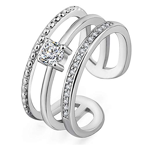 LMRJHAZ Offene Ringe für Frauen, Vintage einstellbare Mode Kubikzirkonia Diamond Mikroset Drei Schichten Silberringe Romantische Schmuck Geschenk für Mädchen Frauen Ehepaar Engagement Hochzeit von LMRJHAZ