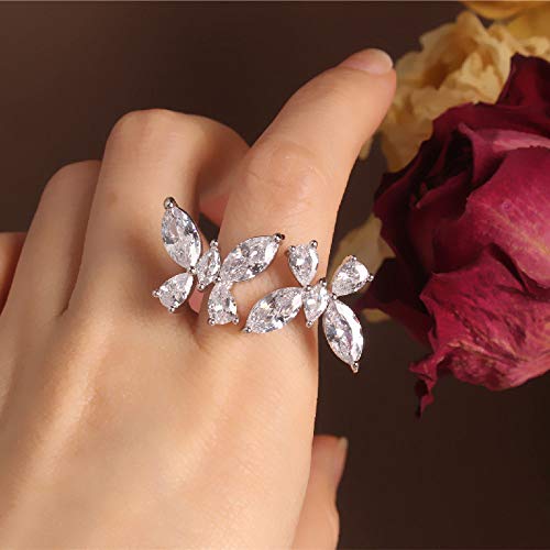 LMRJHAZ Offene Ringe für Frauen, Vintage einstellbare Mode transparent Kristall Schmetterling Silberringe Romantische Schmuck Geschenk für Mädchen Frauen Paar Verlobungs Hochzeit von LMRJHAZ