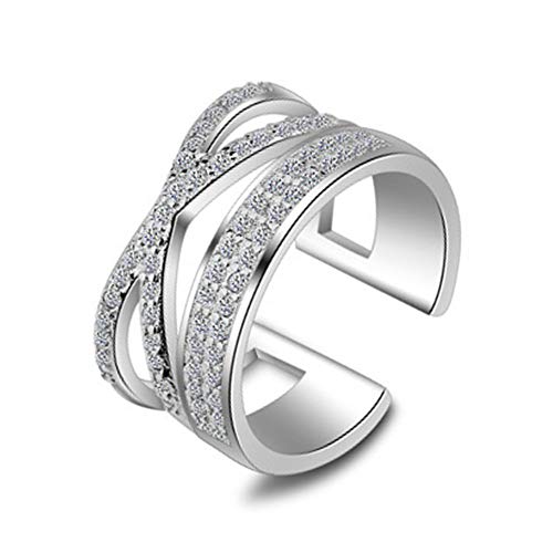 LMRJHAZ Offene Ringe für Frauen, Vintage einstellbare Mode vielschichtige silbergelobte X-Form mit Diamantenringen Romantischer Schmuck Geschenk für Mädchen Frauen Paar Engagement Hochzeit Hochzeit von LMRJHAZ