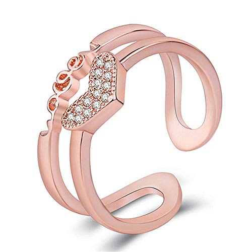 LMRJHAZ Offene Ringe für Frauen, Vintage verstellbare Mode herzförmige Zirkon-Mikro-Set Doppelrosegoldenringe Romantische Schmuck Geschenk für Mädchen Frauen Paar Verlobungs Hochzeit von LMRJHAZ