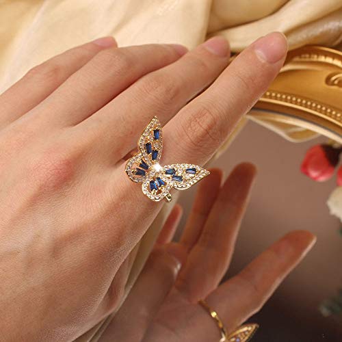 LMRJHAZ Offene Ringe für Frauen, Vintage verstellbare modische blaue Zirkon Schmetterling Goldene Ringe Romantische Schmuckgeschenk für Mädchen Frauen Paar Verlobungshochzeit von LMRJHAZ