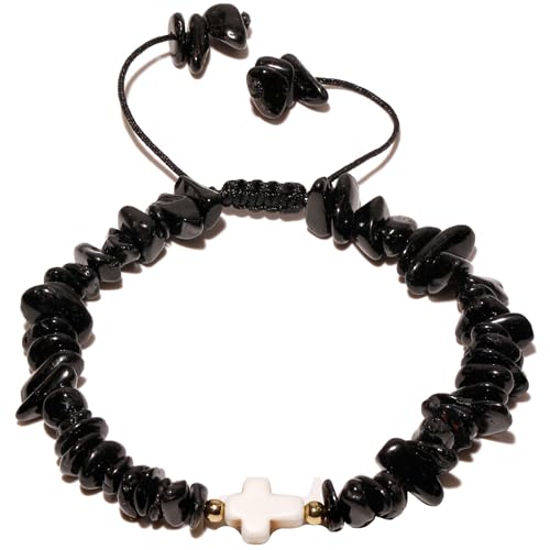 LMRJHAZ Reiki schwarze Turmalin -Chips Perlen Armbänder Schutz Kreuzbrand Armbänder für Frauen und Männer viel Glück Gebet von LMRJHAZ