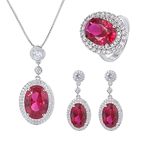 LMRJHAZ Ruby Gemstone Diamond Anhänger Halskette Ohrring Ring Hochzeit Schmucksets für Frauen Accessoires LMRJHAZ Ruby Gemstone Diamond Anhänger Halskette Ohrring Ring Hochzeit Schmucksets für Frauen Accessoires von LMRJHAZ