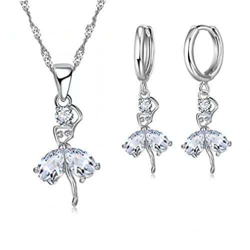 LMRJHAZ S925 Schmuckgeschenksets Daumen Girl Halskette Hoop Loop Ohrringe für Frauen Party Hochzeit von LMRJHAZ