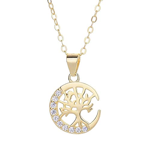 LMRJHAZ S925 Sterling Silber/14K Gold Plattierbaum des Lebens mit Zirkonanhänger Halskette, kreativer Schmuck für Frauen von LMRJHAZ