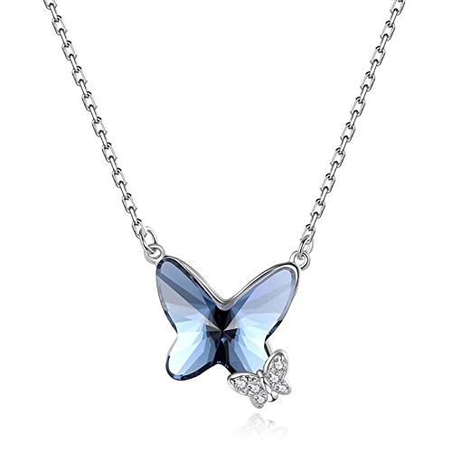 LMRJHAZ Schmetterling Halskette, S925 Sterling Silber Crystal Anhänger Schmuck, Geburtsstein Frauen von LMRJHAZ