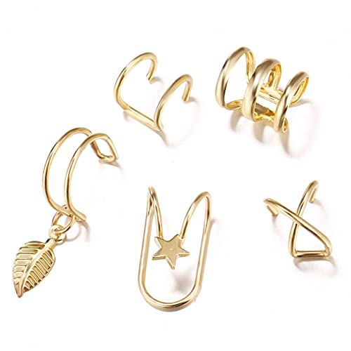 LMRJHAZ Schmuck für Frauen Frauen Silberohrringe, 5 PCs Fashion Punk Rock Ohr Clip Cuff Wrap Ohrringe kein Piercing-Clip auf Knorpel Wrap Ohrring Ping Geschenke für Freundin, Frau, Schwester, von LMRJHAZ