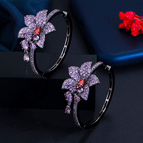 LMRJHAZ Schwarze Farbe Purple Kubikzirkonia Kristall rund Big Baumle Drop Blume Charms Hoop Ohrringe für Frauen LMRJHAZ Schwarze Farbe Purple Kubikzirkonia Kristall rund Big Baumle Drop Blume Charms Hoop Ohrringe für Frauen von LMRJHAZ