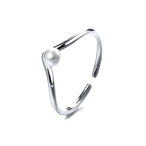 LMRJHAZ Shell Pearl Chevron Verlobungsring für Frauen silbrig zierlich V -Form Statement 4mm Imitation Perlenball Erweiterbares verstellbares Open Wrap Finger Ringe Komfort Fit Fashion Hochzeit von LMRJHAZ