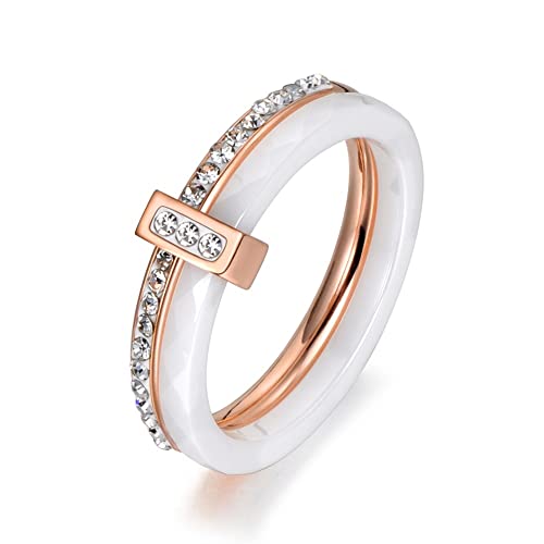 LMRJHAZ Silberringe 2 Schichten Eheringe Schmuck Edelstahl Engagement Silberringe für Frauen (Hauptsteinfarbe: Stahl weiß, Ringgröße: 6) von LMRJHAZ
