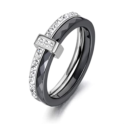 LMRJHAZ Silberringe 2 Schichten Eheringe Schmuck Edelstahl Engagement Silberringe für Frauen (Hauptsteinfarbe: Stahl weiß, Ringgröße: 6) von LMRJHAZ