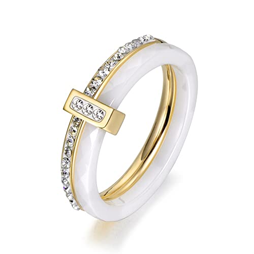 LMRJHAZ Silberringe 2 Schichten Eheringe Schmuck Edelstahl Engagement Silberringe für Frauen (Hauptsteinfarbe: Stahl weiß, Ringgröße: 6) von LMRJHAZ