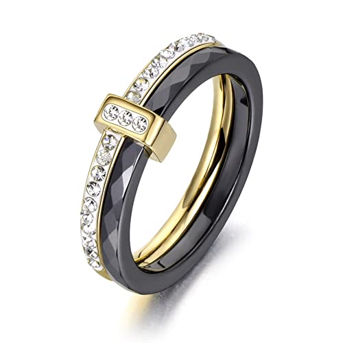 LMRJHAZ Silberringe 2 Schichten Eheringe Schmuck Edelstahl Engagement Silberringe für Frauen (Hauptsteinfarbe: Stahl weiß, Ringgröße: 6) von LMRJHAZ