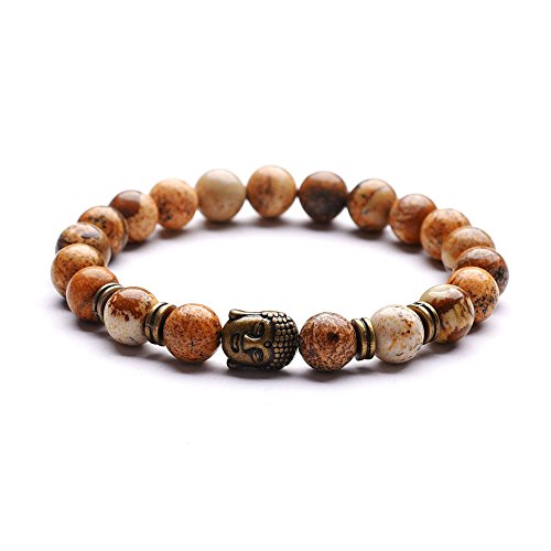 LMRJHAZ Steinarmband, Naturstein -Perlenarmband, 8mm Zeichnung Stein Yoga Heilung Natursteinarmband Antike Bronzekopfperlen, personalisierte Kleidung Accessoires Schmuck Schmuck von LMRJHAZ