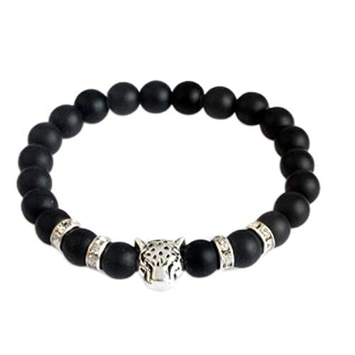 LMRJHAZ Steinarmband, Naturstein -Perlenarmband 8mm schwarzer mattes Stein Ancient Leopardenkopf Männer und Frauen Models elastische Armbänder Personalisierte Kleidungszubehör Schmuck von LMRJHAZ