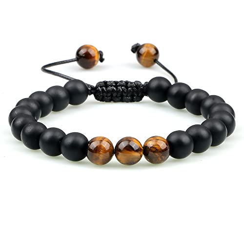 LMRJHAZ Tiger Eye Stone Paare Abstand Armbänder Männliche schwarze Onyx -Perlen Armband Armbänder Männer Männer verstellbar von LMRJHAZ