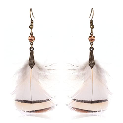LMRJHAZ Women Bohemian Ohrring -IREregular Geometrische Quasten Feder Anhänger mit Diamantohrringen, Feder ethnischer Retro gebogen von LMRJHAZ