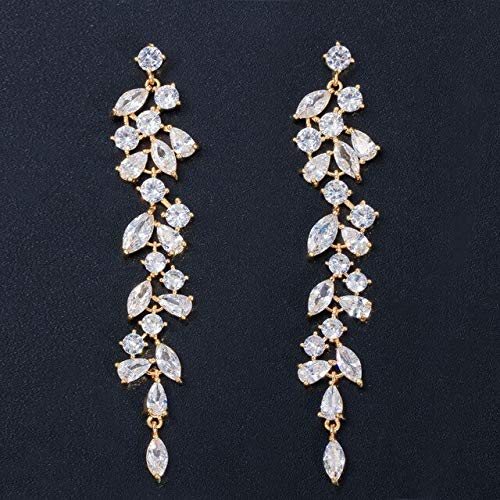 LMRJHAZ Zirkoniakristallblatt Langer Tropfen Dangle Ohrringe für Frauen Braut Hochzeit Schmuckzubehör Accessoires von LMRJHAZ