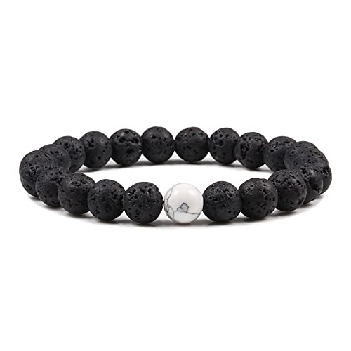 LMRJHAZ schwarzes Lava -Steinstein -Armband Paare Entfernung Onyx Perlen Armbänder für Frauen Männer Energie elastisches Handgelenk von LMRJHAZ