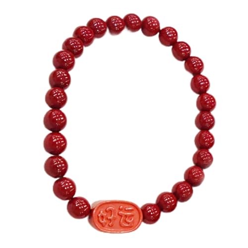 Natural Red Cinnabar Viel Glück Bracelet Feng Shui Reichtum glückverheißender Wohlstand spirituell Amulett gegen böse Geister Wohlbefinden Chakra Bangle Elastic Birthday Gift für Männer Frauen Zimt von LMRJHAZ