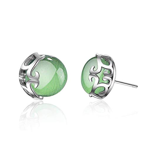 Ohrringe für Frauen, Green Cat's Eye Hollow halbe Blumenohrringe Einfache Persönlichkeit Ohrringe klarer Schmuck, grüner Opal, von LMRJHAZ