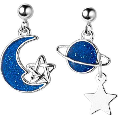 Ohrringe für Frauen, S925 Planet Ohrringe Frauen koreanische Kunst Blue Moon Stars ein Paar Ohrringe für Frauen, S925 Planet Ohrringe Frauen koreanische Kunst Blue Moon Stars ein Paar von LMRJHAZ