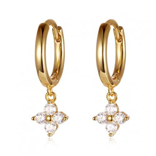 S925 Drop Hoop Ohrringe für Frauen glänzender Zirkon vier Blattohrringe Ladies Party Hochzeit s von LMRJHAZ