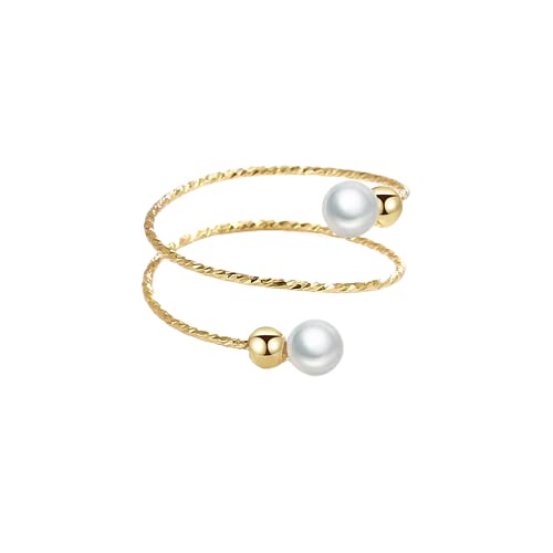 Shell Pearl Verstellbarer offener Wrap Ring 925 Sterling Silber 14K Gold Plated Stacking Statement Hochzeit Fingerringe für Frauen Mädchen modische Layered Comfort Fit Weihnachtsurlaub von LMRJHAZ