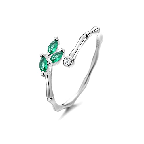 Spring Leaf 925 Sterling Silber Verstellbarer Ring für Frauen Grüne Kristallblätter Statement Stapel Open Band Finger Ringe Komfort Pass von LMRJHAZ