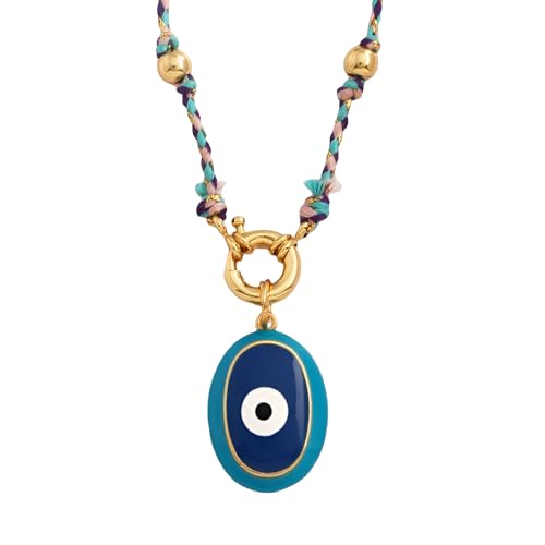 LMRJHAZM 14k Gold gefüllte böse Augen Halskette für Männer und Frauen, Sternhimmlische blaugrüne blaugrüne Augenheife Perlenkette mit Knoten, Augapfel Halskette, Auge der Horusschichtkette von LMRJHAZM