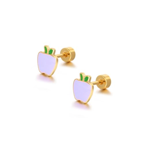 LMRJHAZM 18g Titan -Apfelfruchtohrringe für Frauen 14K Gold plattiert chirurgisch Edelstahl Hypoallergen niedliche winzige Stollen Knorpel Tragus zurück -Scherzsta von LMRJHAZM