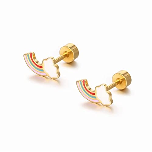 LMRJHAZM 18g Titan -Regenbogenohrringe für Frauen Edelstahl winziger Wolkenstollen Knorpel Tragus Schraub nach Piercing empfindliches Ohr von LMRJHAZM