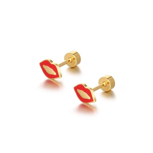 LMRJHAZM 18g Titanium Lippen Kuss Ohrringe für Frauen Mädchen 14K Gold plattiert chirurgisch Edelstahl hypoallergen niedliche winzige Stollen Knorpel Tragus -Schraubenrückungs -Post -Conch Piercing von LMRJHAZM