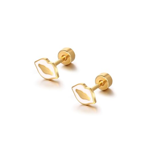 LMRJHAZM 18g Titanium Lippen Kuss Ohrringe für Frauen Mädchen 14K Gold plattiert chirurgisch Edelstahl hypoallergen niedliche winzige Stollen Knorpel Tragus -Schraubenrückungs -Post -Conch Piercing von LMRJHAZM
