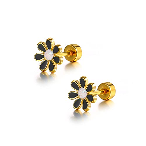 LMRJHAZM 18g süße Gänseblümchen Blumenstollen Knorpelohrringe für Frauen Mädchen 14k Gold plattiert Edelstahl emailliert Zierzweige Rückenbolzen Schläfer Tragus Post Hypoallergen Piercing Body von LMRJHAZM