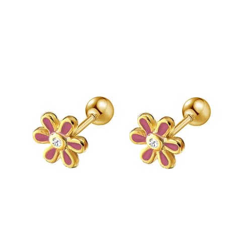 LMRJHAZM 18g winzige Gänseblümchenblumenknorpel Ohrringe für Frauen Mädchen 925 Sterling Silber 14K Gold plattiert Mini niedlich CZ Kirschblüten 3mm Ball Langhantelschraube Rückschläfer Tragus post von LMRJHAZM