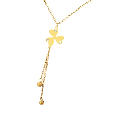 LMRJHAZM 925 Sterlingsilber vier Blattklee Halskette mit langer Kette für Frauen und Mädchen, Kristallzirkonklee Anhänger - 4 Blattklee Halskette Bohemian Style von LMRJHAZM