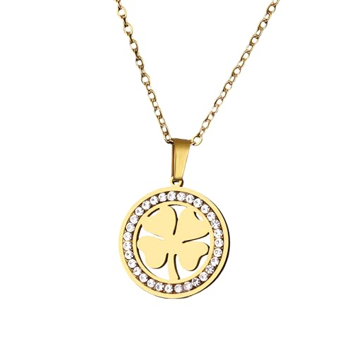 LMRJHAZM 925 Sterlingsilber vier Blattklee Herzkette für Frauen Mädchen zartes Kristallklee Anhänger mit Strass - 4 Blattklee Halskette, Alhambra Halskette, von LMRJHAZM