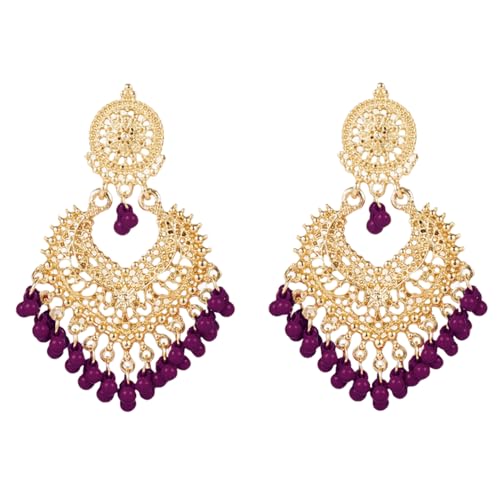 LMRJHAZM BOHO Ball Quaste Statement Dangle Ohrringe für Frauen Mädchen Vintage Blume herzförmige Perlen Kronleuchter Drop baumeln von LMRJHAZM