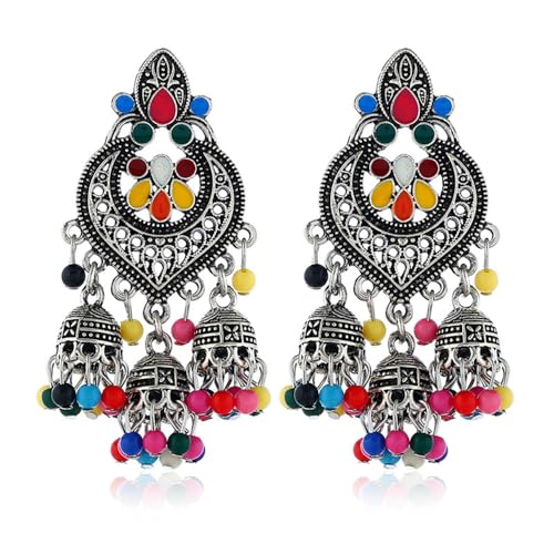 LMRJHAZM Boho Chandellier Jhumka Statement Dangle Ohrringe für Frauen Vintage Large Blumenball Perle Quaste Tassel Drop Baumring Ohrring Indian Bollywood Schmuck Weihnachtsfest Weihnachten von LMRJHAZM