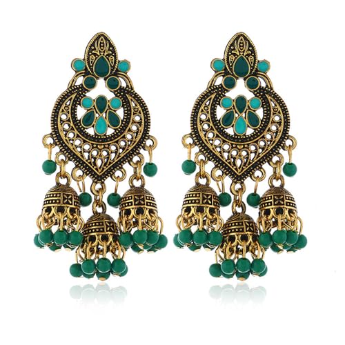 LMRJHAZM Boho Chandellier Jhumka Statement Dangle Ohrringe für Frauen Vintage Large Blumenball Perle Quaste Tassel Drop Baumring Ohrring Indian Bollywood Schmuck Weihnachtsfest Weihnachten von LMRJHAZM