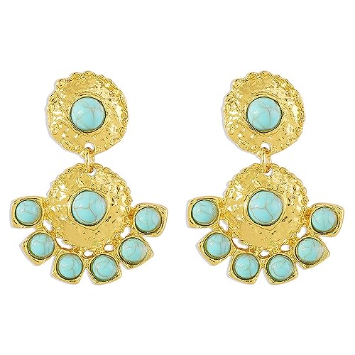 LMRJHAZM Boho türkisfarbene Kronleuchter Dangle Ohrringe für Frauen Mädchen Vintage Bohemian Round Blue Birthstone Ball Y2K Western Statement Drop Baumeln Ohrring Hypoallergen ethnische Geburtstag von LMRJHAZM