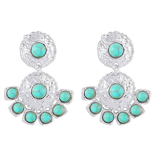 LMRJHAZM Boho türkisfarbene Kronleuchter Dangle Ohrringe für Frauen Mädchen Vintage Bohemian Round Blue Birthstone Ball Y2K Western Statement Drop Baumeln Ohrring Hypoallergen ethnische Geburtstag von LMRJHAZM