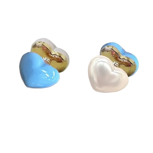 LMRJHAZM Bunte Herz Perlenohrringe für Frauen Mädchen 925 Sterling Silber Post Gold Platted Emaille Shell Pearl vorderen Rückenlösch von LMRJHAZM